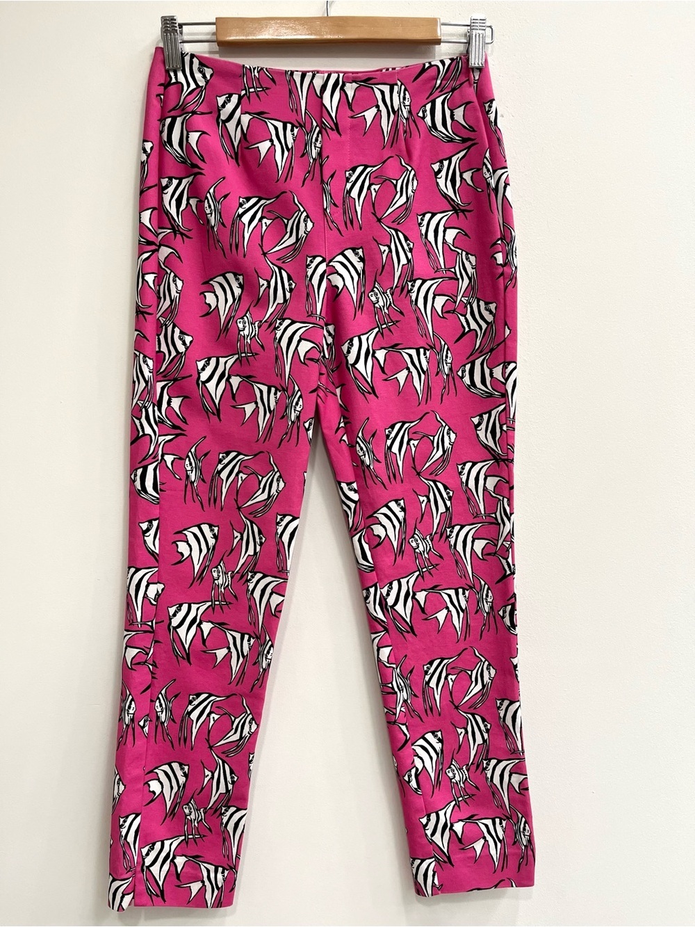 TYLER BOE Jamie Crop Pink Tropical Fish Cotton Ankle Pants Stretchy Fun Size 4